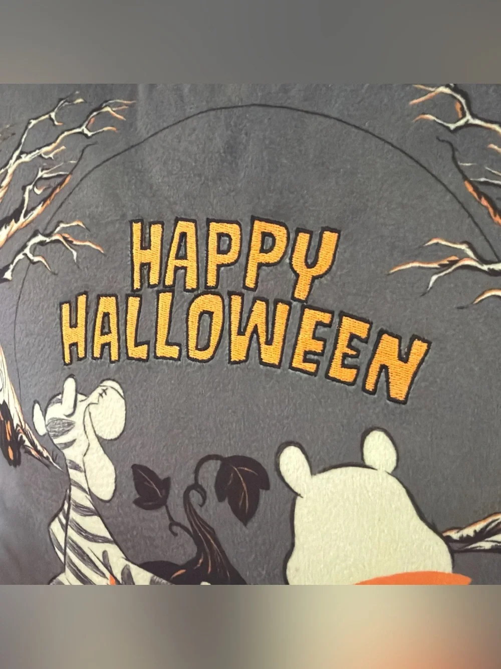 Aldi x Disney Halloween 2026 Throw Pillow Pooh Tigger Pumpkins Woods Orange Gray